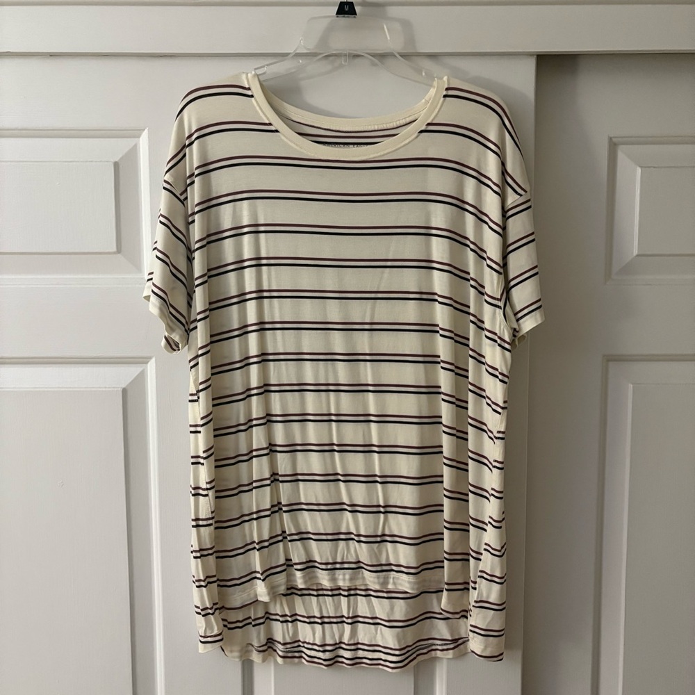 American Eagle Soft & Sexy Striped Cream and Black dark mauve T-Shirt